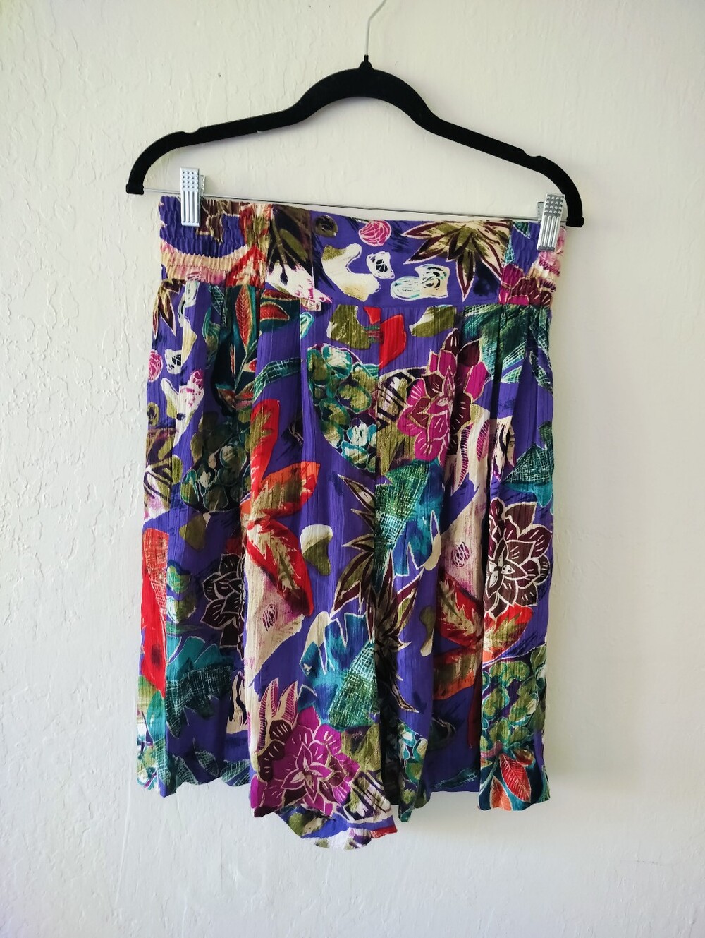 Vintage 90s Options Melrose Tropical Floral Culottes Shorts High Rise Purple M